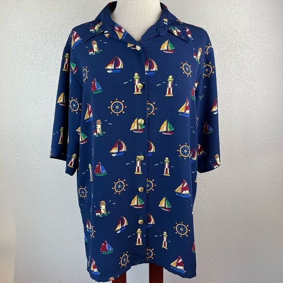 Bon Worth Nautical Themed Button Down Short Size XL EUC - Picture 1 of 8